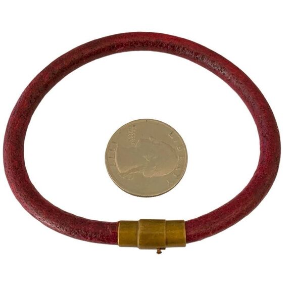 Genuine Leather Luxury Red Bracelet 8” w/ Antique Brass Clasp - Unisex Gift NEW - Picture 8 of 8